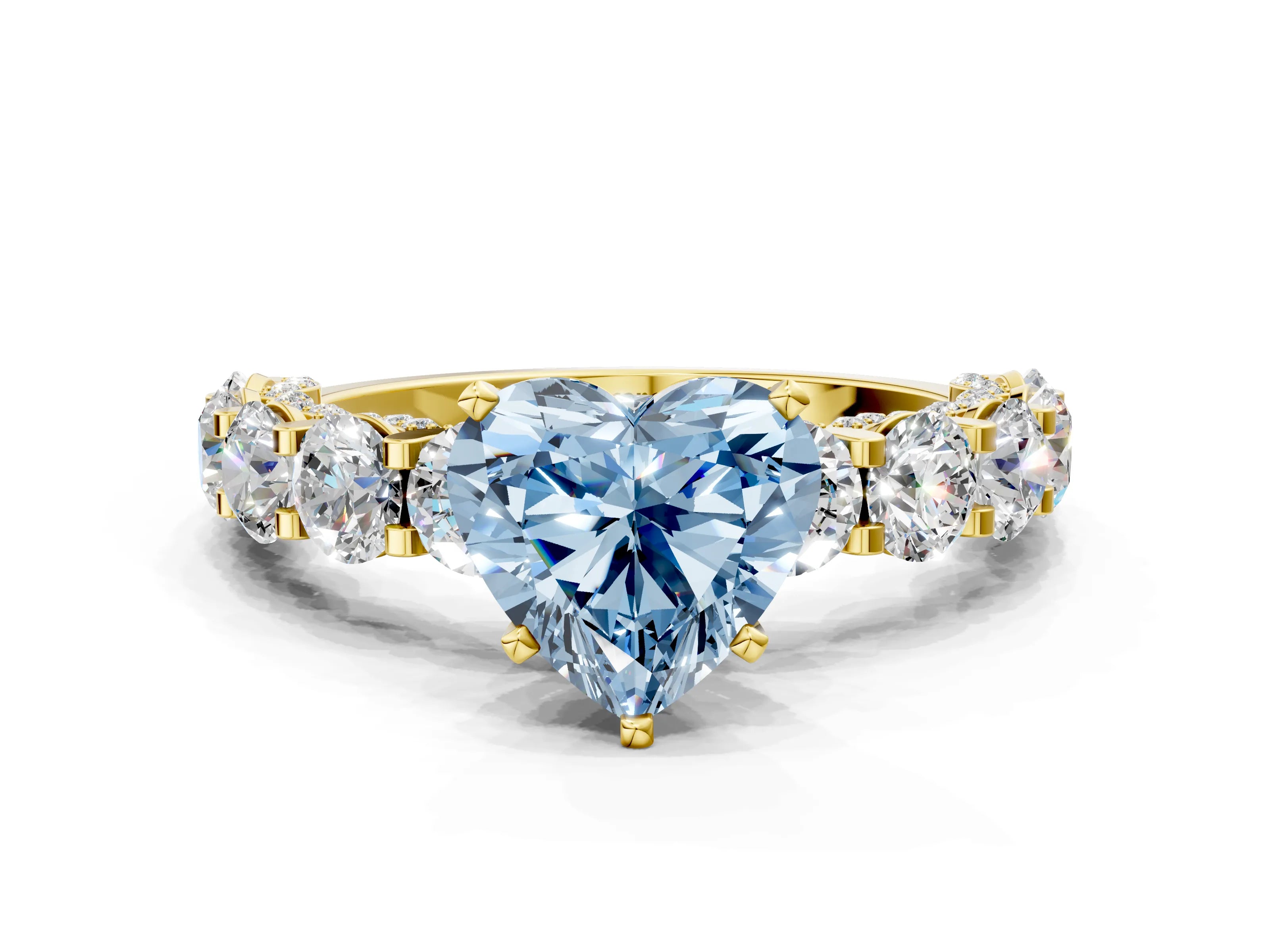 Yellow gold Round Diamond Side Stone Engagement Ring with Six-Prong Setting
