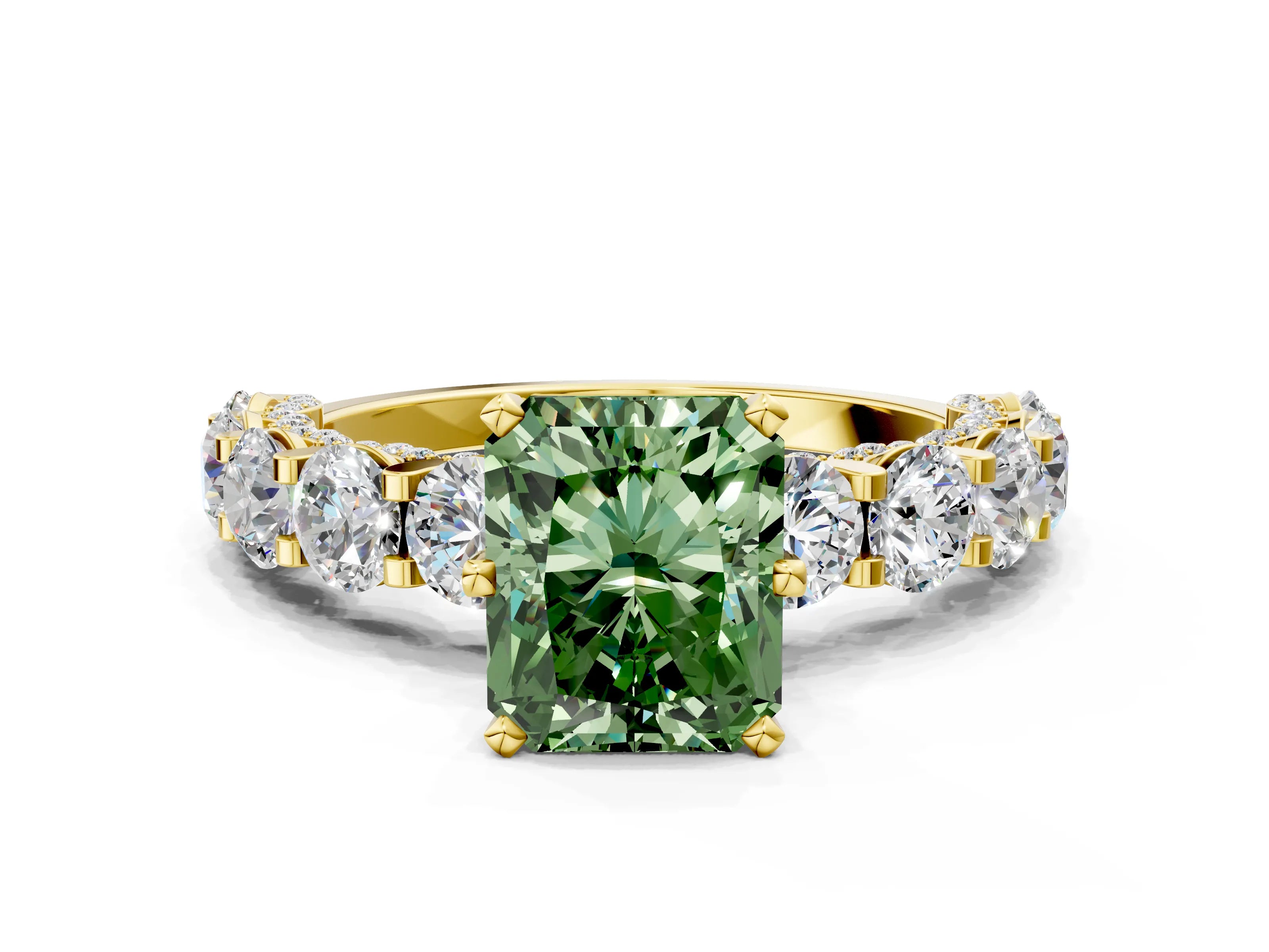 Yellow gold Round Diamond Side Stone Engagement Ring with Six-Prong Setting