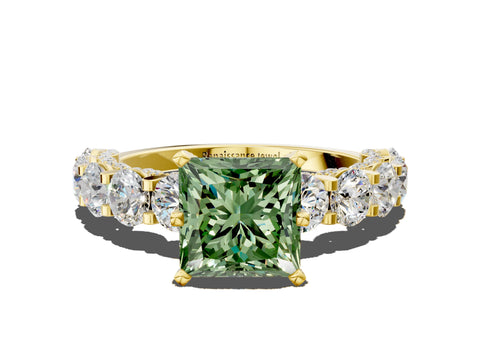 Yellow gold Round Diamond Side Stone Engagement Ring with Six-Prong Setting