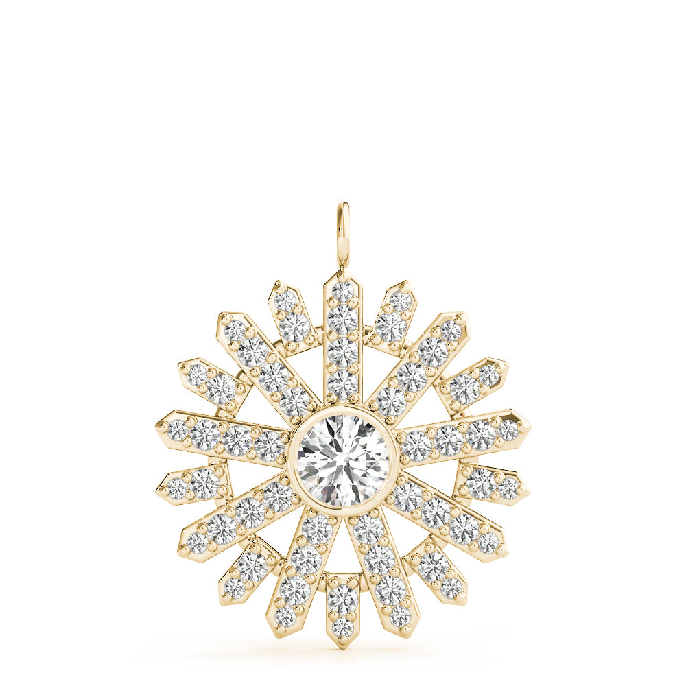 Yellow gold Round Diamond Snowflake Pendant with Pavé Setting 1