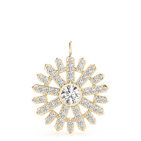 Yellow gold Round Diamond Snowflake Pendant with Pavé Setting 1