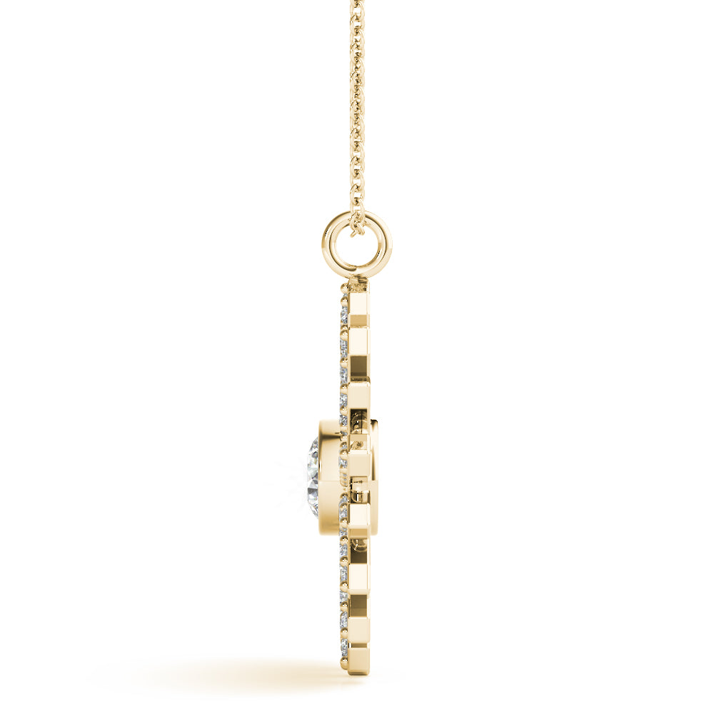 Yellow gold Round Diamond Snowflake Pendant with Pavé Setting 2