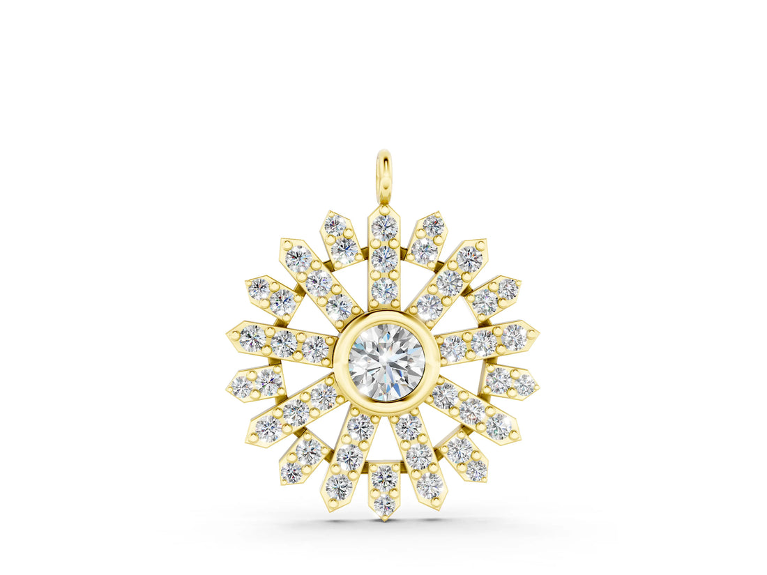 Yellow gold Round Diamond Snowflake Pendant with Pavé Setting_6