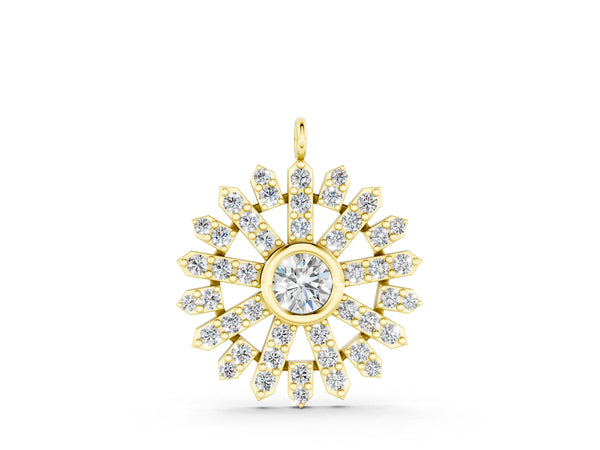 Yellow gold Round Diamond Snowflake Pendant with Pavé Setting
