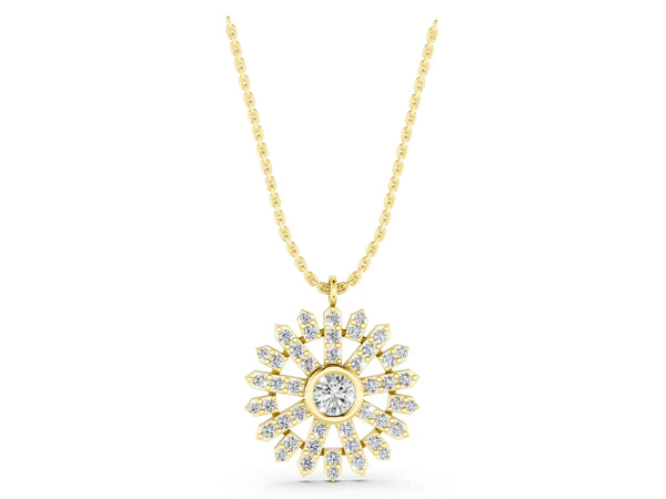 Yellow gold Round Diamond Snowflake Pendant with Pavé Setting
