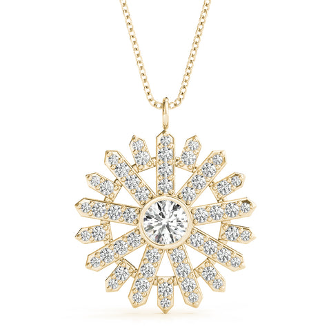 Yellow gold Round Diamond Snowflake Pendant with Pavé Setting
