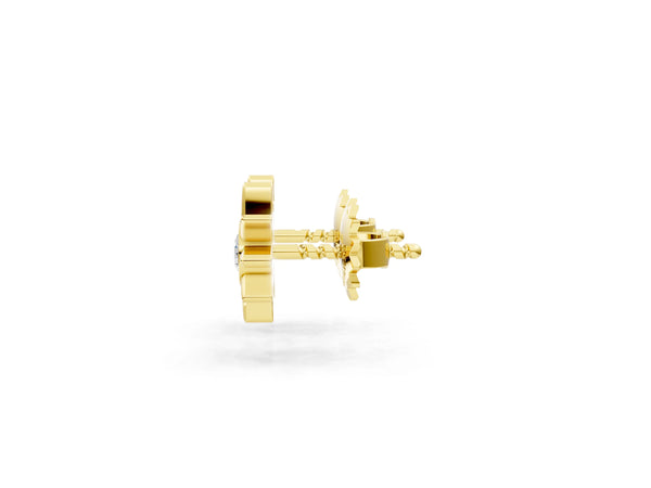 Yellow gold Round Diamond Sol Starburst Stud Earrings