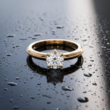 Yellow gold Round Diamond Solitaire Ring with Beaded Band and Four-Prong Setting_7