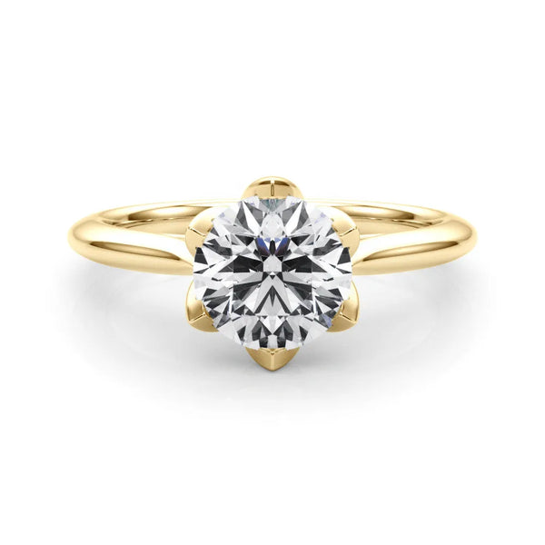 Yellow gold Round Diamond Solitaire Ring with Classic Band and Six-Prong Setting