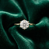 Yellow gold Round Diamond Solitaire Ring with Classic Band and Six-Prong Setting_15