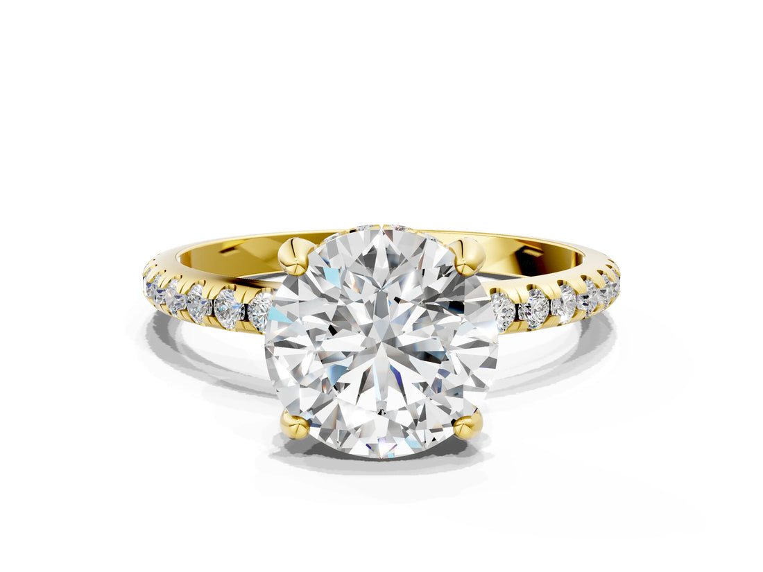 Yellow gold Round Diamond Solitaire Ring with Four-Prong Setting and Pavé Band_6