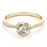 Yellow gold Round Diamond Solitaire Ring with Pavé Band and Sculpted Prong Setting 1