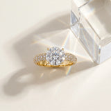 Yellow gold Round Diamond Solitaire Ring with Prong Setting and Pavé Band_16