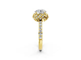 Yellow gold Round Diamond Solitaire Ring with Shared Prong Pavé Band_141