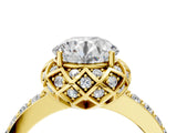Yellow gold Round Diamond Solitaire Ring with Shared Prong Pavé Band_143