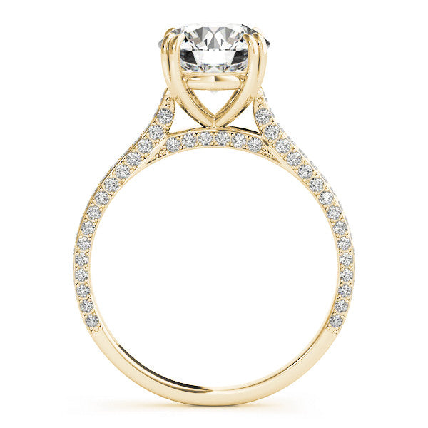Yellow gold Round Diamond Solitaire with Pave Band and Six-Prong Setting 1