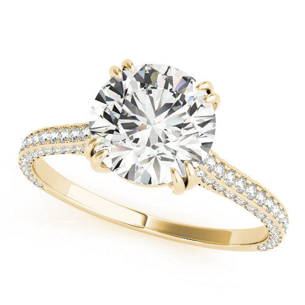 Yellow gold Round Diamond Solitaire with Pave Band and Six-Prong Setting 2