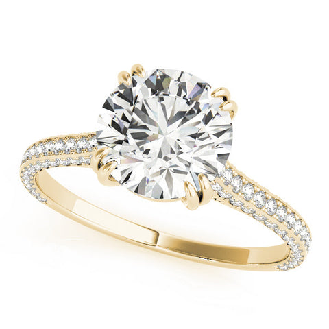 Yellow gold Round Diamond Solitaire with Pave Band and Six-Prong Setting 2