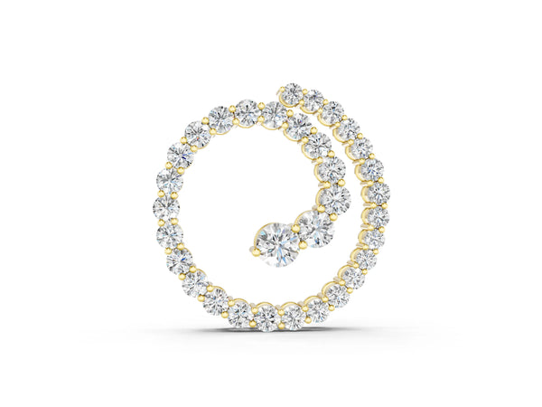 Yellow gold Round Diamond Spiral Pendant with Prong Setting