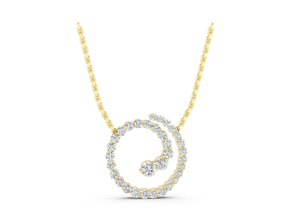 Yellow gold Round Diamond Spiral Pendant with Prong Setting