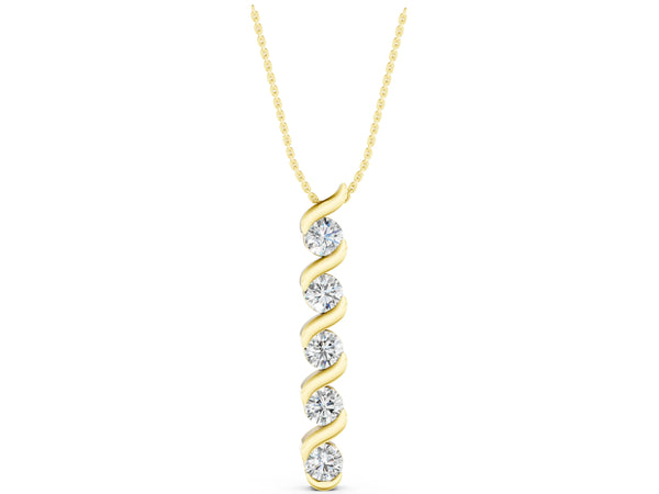 Yellow gold Round Diamond Spiral Prong Pendant
