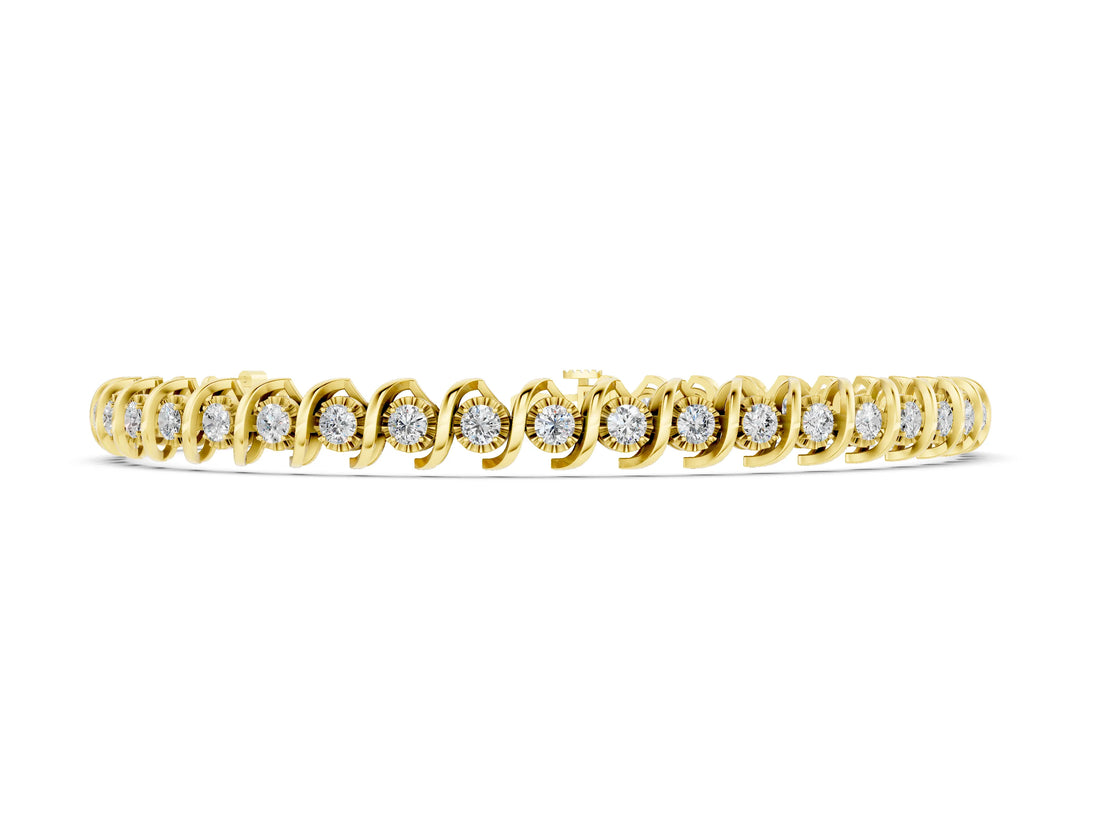 Yellow gold Round Diamond Spiral Prong Tennis Bracelet_6