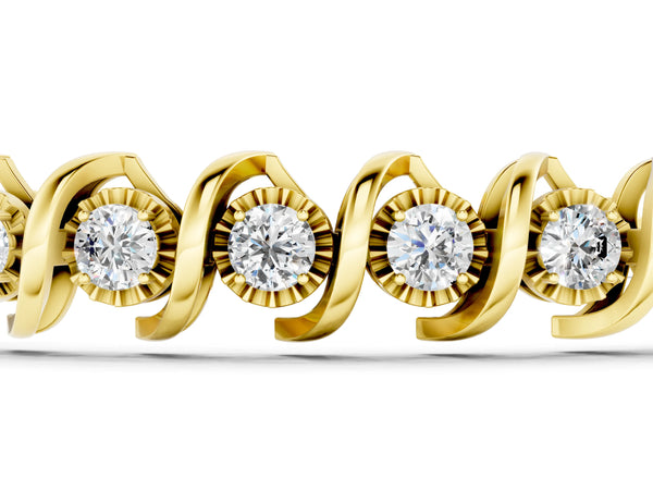 Yellow gold Round Diamond Spiral Prong Tennis Bracelet