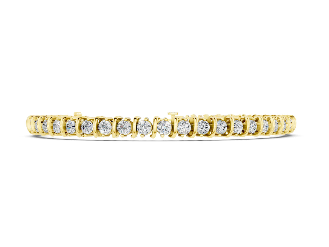 Yellow gold Round Diamond Spiral Tennis Bracelet with Prong Setting_14