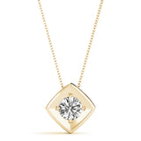 Yellow gold Round Diamond Square Bezel Pendant