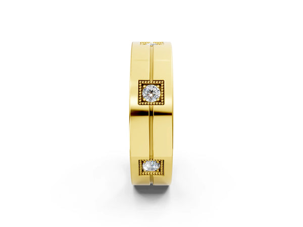 Yellow gold Round Diamond Square Station Mens Band
