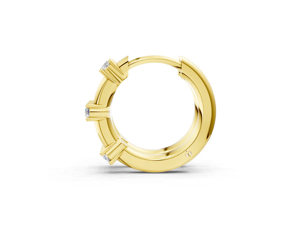 Yellow gold Round Diamond Station Huggie Hoop Earrings