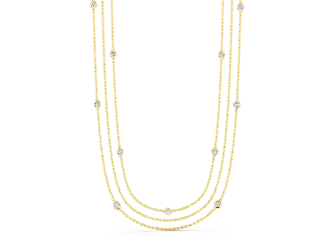 Yellow gold Round Diamond Station Necklace_34