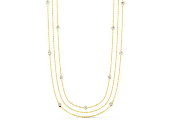 Yellow gold Round Diamond Station Necklace