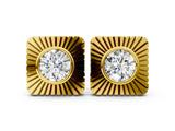 Yellow gold Round Diamond Sunburst Square Stud Earrings_6