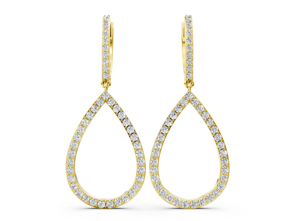 Yellow gold Round Diamond Teardrop Drop Earrings