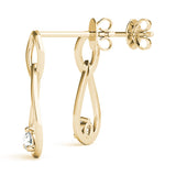 Yellow gold Round Diamond Teardrop Earrings with Bezel Setting and Loop Band 1