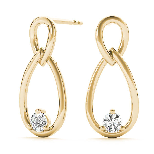 Yellow gold Round Diamond Teardrop Earrings with Bezel Setting and Loop Band 2
