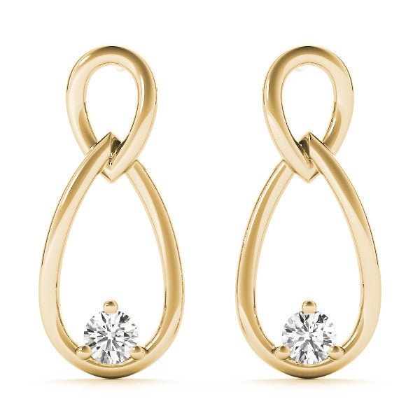 Yellow gold Round Diamond Teardrop Earrings with Bezel Setting and Loop Band