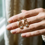 Yellow gold Round Diamond Teardrop Earrings with Bezel Setting and Loop Band_12