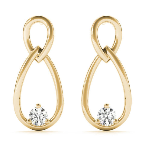 Yellow gold Round Diamond Teardrop Earrings with Bezel Setting and Loop Band
