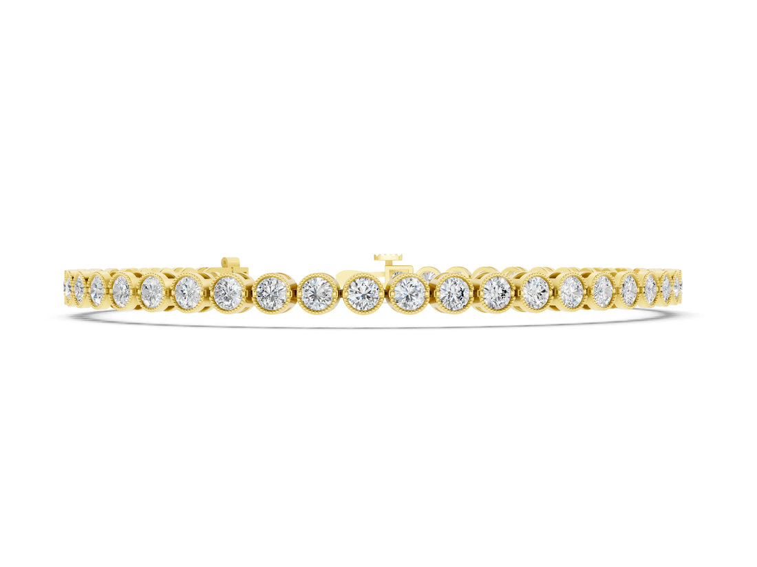 Yellow gold Round Diamond Tennis Bracelet with Bezel Setting and Box Clasp_10