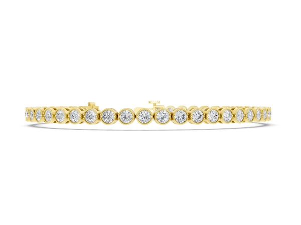 Yellow gold Round Diamond Tennis Bracelet with Bezel Setting and Box Clasp