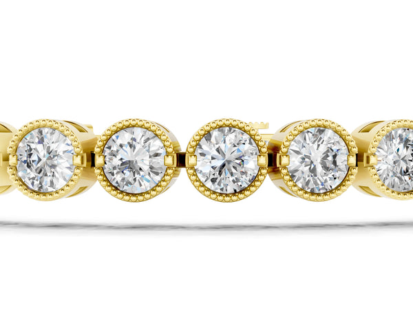 Yellow gold Round Diamond Tennis Bracelet with Bezel Setting and Box Clasp