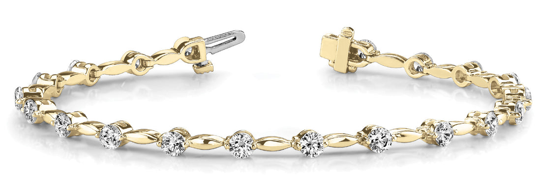 Yellow gold Round Diamond Tennis Bracelet with Bezel Setting and Link Band