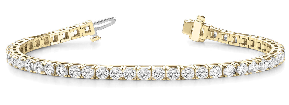 Yellow gold Round Diamond Tennis Bracelet with Box Clasp and Four-Prong Setting