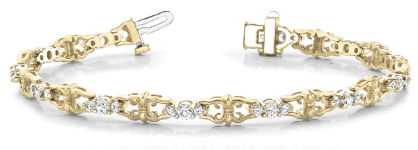 Yellow gold Round Diamond Tennis Bracelet with Fleur-de-Lis Prong Setting