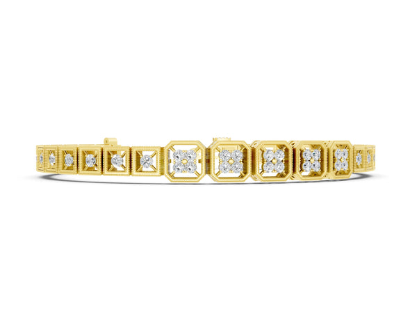 Yellow gold Round Diamond Tennis Bracelet with Milgrain Bezel Setting