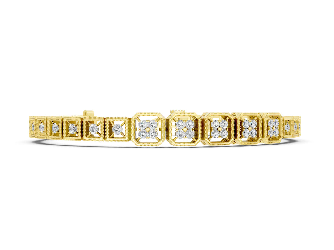 Yellow gold Round Diamond Tennis Bracelet with Milgrain Bezel Setting_4