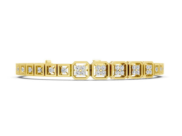 Yellow gold Round Diamond Tennis Bracelet with Milgrain Bezel Setting