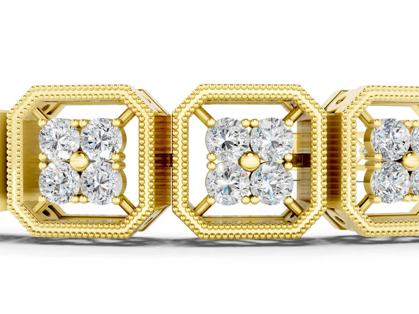 Yellow gold Round Diamond Tennis Bracelet with Milgrain Bezel Setting